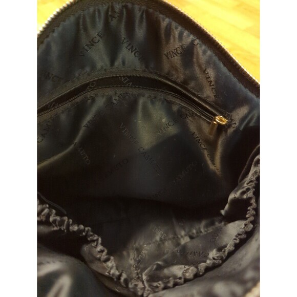 Vince Camuto Cosmetic Makeup Bag Black Velvet Gold Micro Studs Zip Pom Pom - Picture 11 of 11